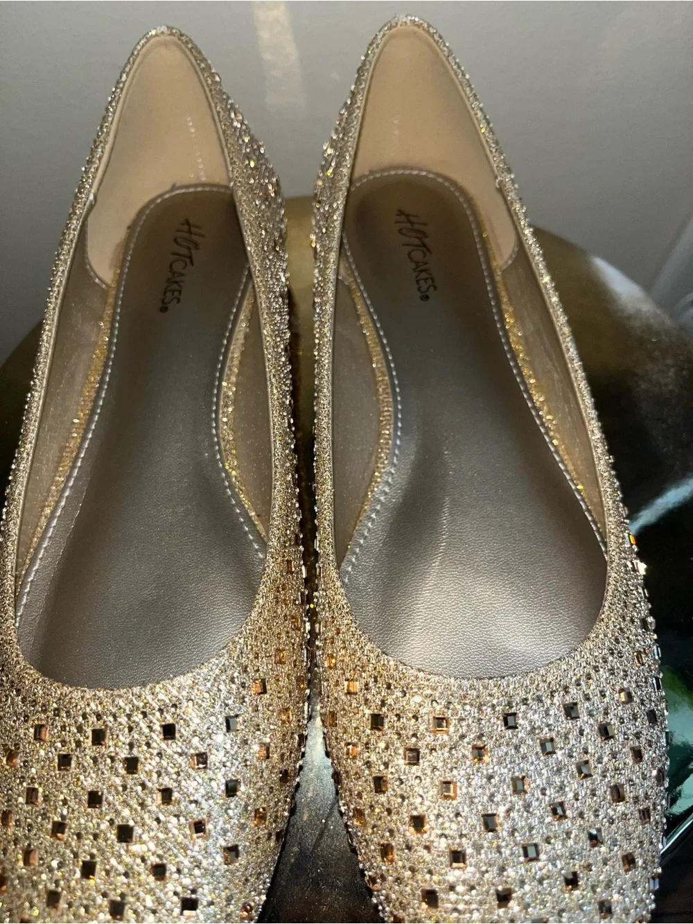 Hot Cakes Gold Glitter Ballet Flats for Women